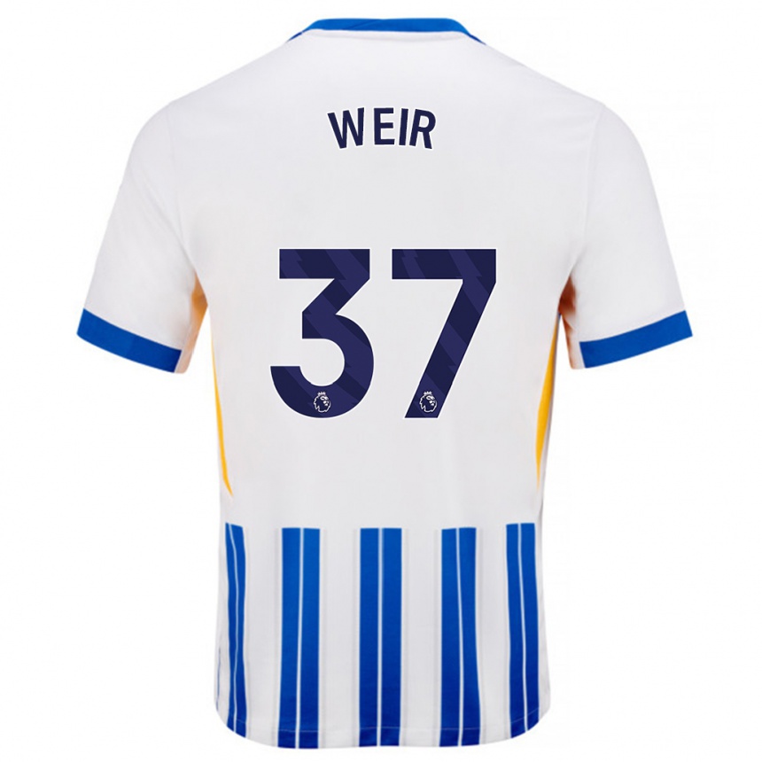 Gyermek Labdarúgás Jensen Weir #37 Fehér Kék Csíkos Hazai Jersey 2024/25 Mez Póló Ing