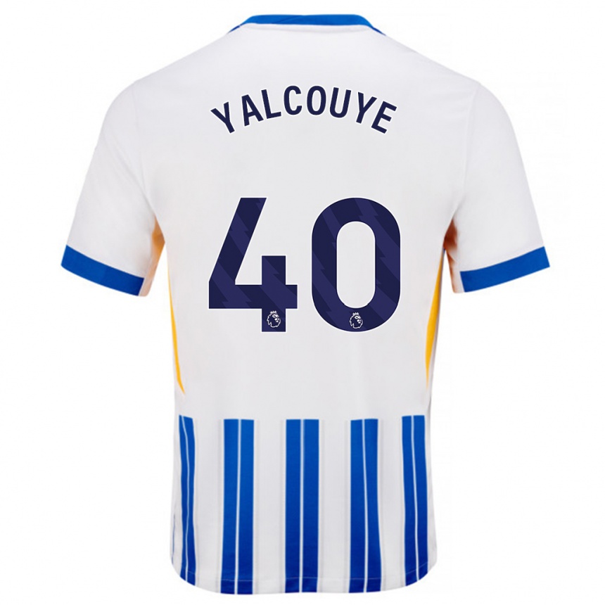 Gyermek Labdarúgás Malick Junior Yalcouyé #40 Fehér Kék Csíkos Hazai Jersey 2024/25 Mez Póló Ing