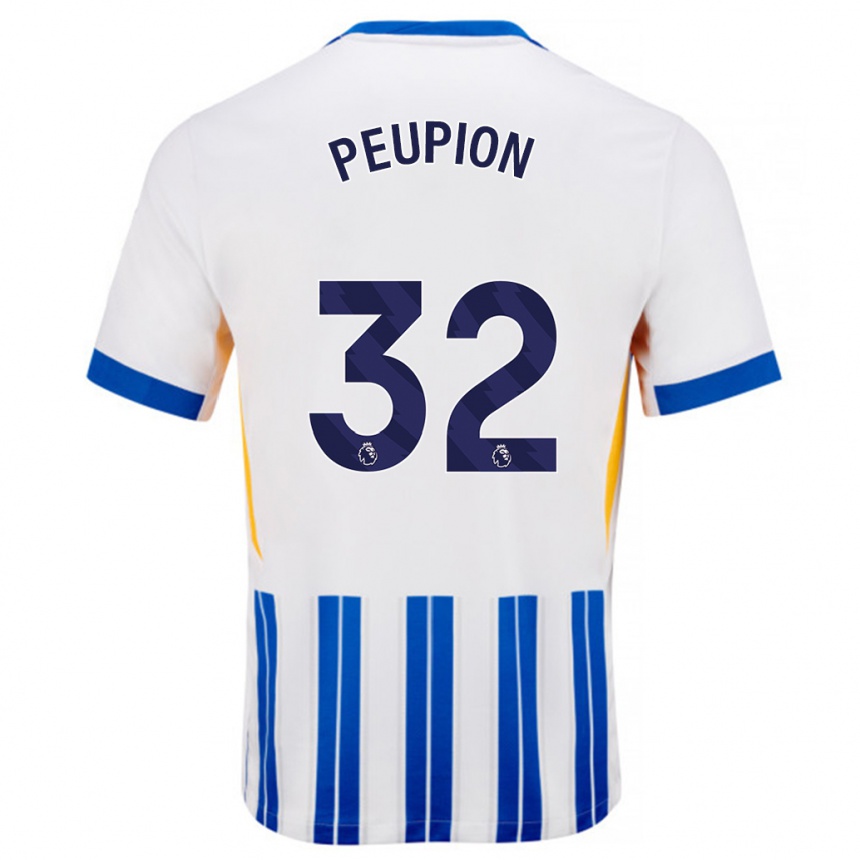 Gyermek Labdarúgás Cameron Peupion #32 Fehér Kék Csíkos Hazai Jersey 2024/25 Mez Póló Ing