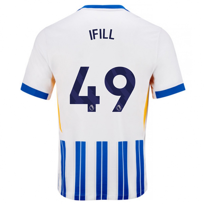 Gyermek Labdarúgás Marcus Ifill #49 Fehér Kék Csíkos Hazai Jersey 2024/25 Mez Póló Ing