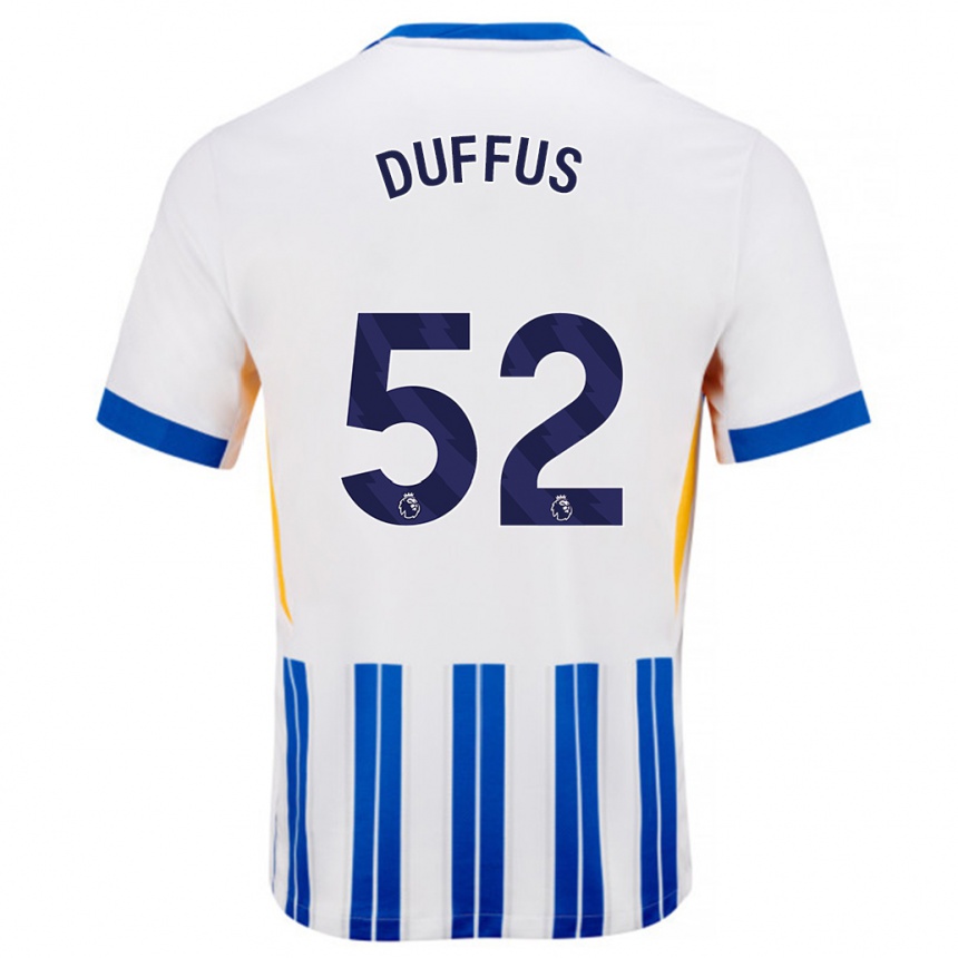 Gyermek Labdarúgás Josh Duffus #52 Fehér Kék Csíkos Hazai Jersey 2024/25 Mez Póló Ing