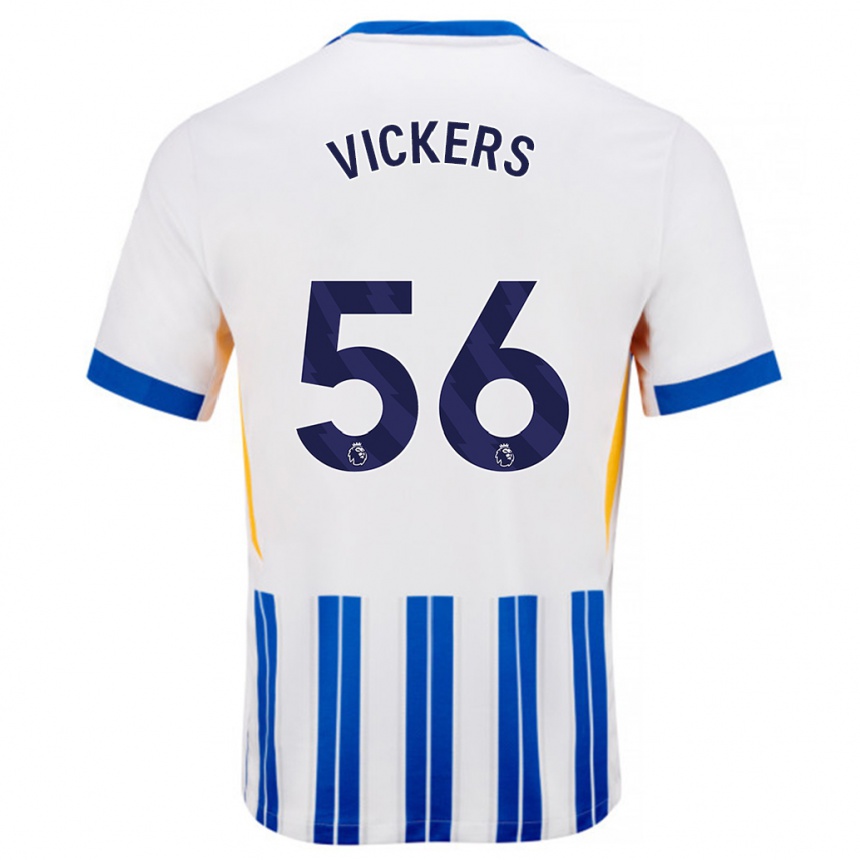 Gyermek Labdarúgás Caylan Vickers #56 Fehér Kék Csíkos Hazai Jersey 2024/25 Mez Póló Ing