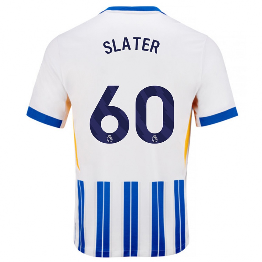 Gyermek Labdarúgás Jacob Slater #60 Fehér Kék Csíkos Hazai Jersey 2024/25 Mez Póló Ing