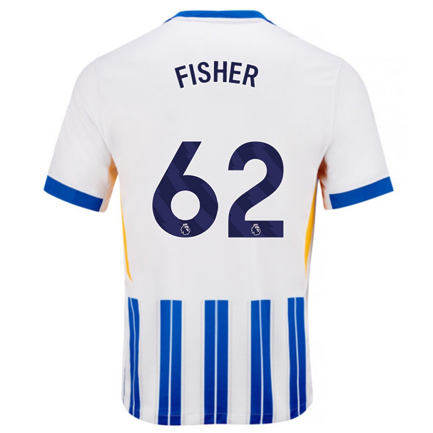 Gyermek Labdarúgás Hugo Fisher #62 Fehér Kék Csíkos Hazai Jersey 2024/25 Mez Póló Ing