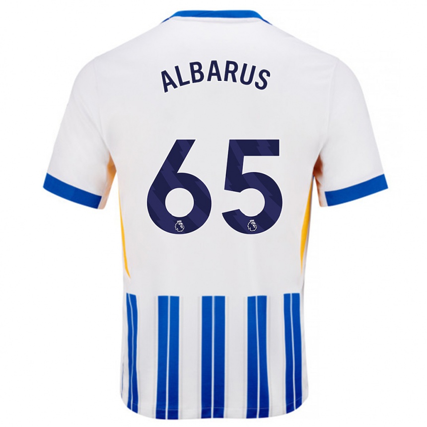 Gyermek Labdarúgás Zane Albarus #65 Fehér Kék Csíkos Hazai Jersey 2024/25 Mez Póló Ing