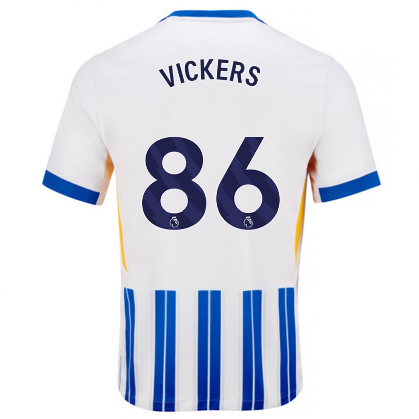 Gyermek Labdarúgás Jacob Vickers #86 Fehér Kék Csíkos Hazai Jersey 2024/25 Mez Póló Ing