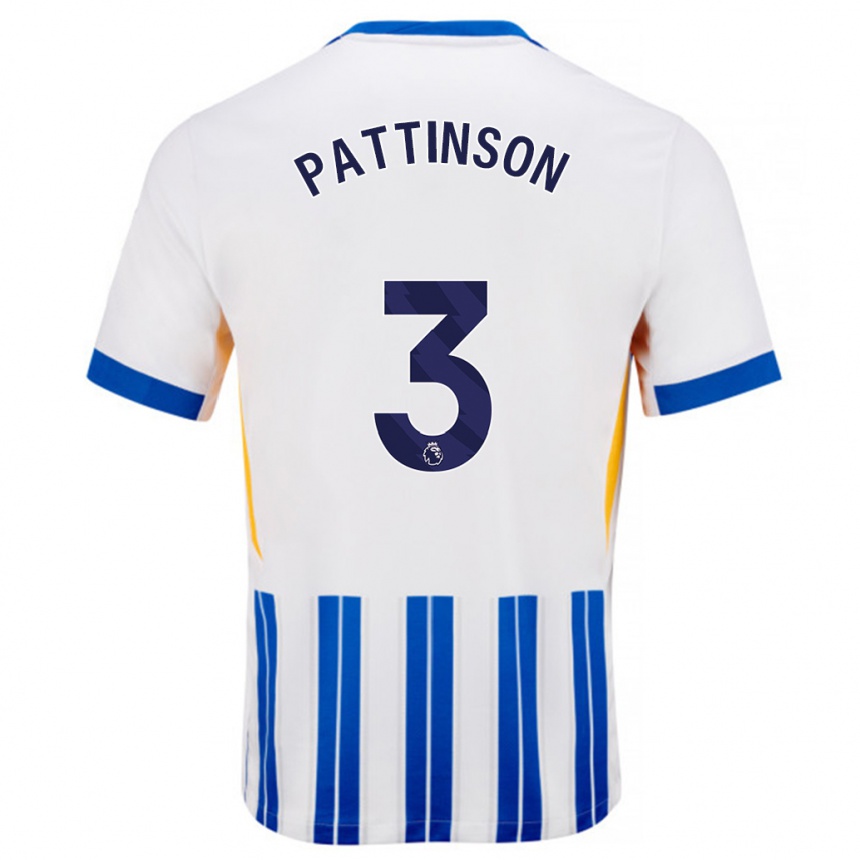 Gyermek Labdarúgás Poppy Pattinson #3 Fehér Kék Csíkos Hazai Jersey 2024/25 Mez Póló Ing