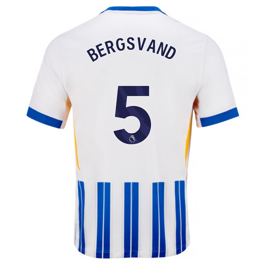 Gyermek Labdarúgás Guro Bergsvand #5 Fehér Kék Csíkos Hazai Jersey 2024/25 Mez Póló Ing