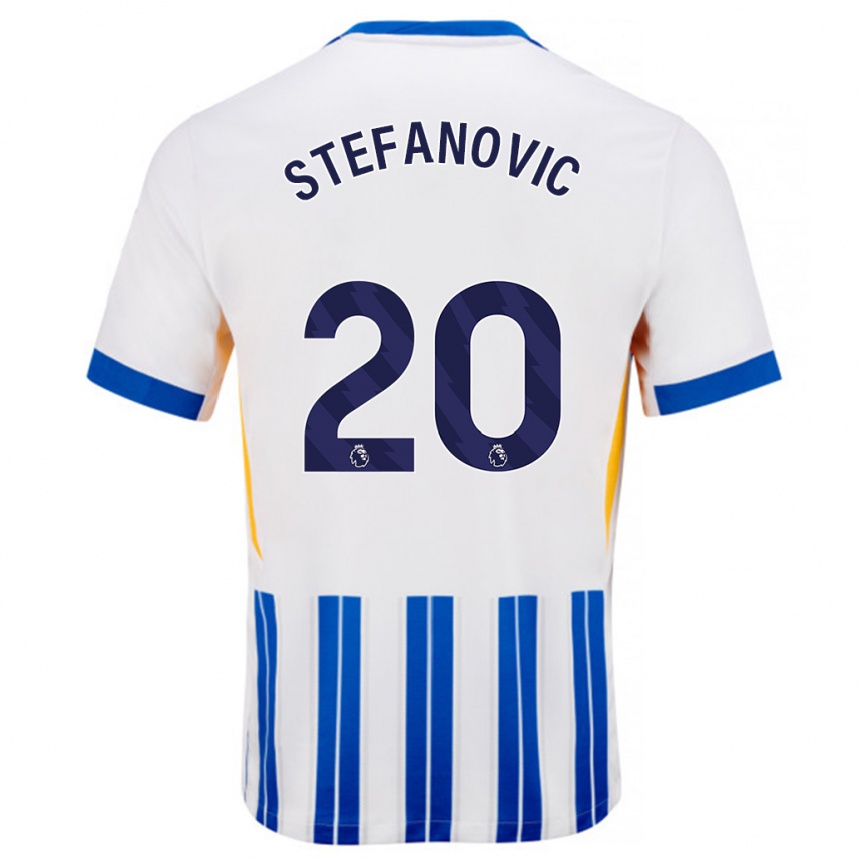 Gyermek Labdarúgás Dejana Stefanović #20 Fehér Kék Csíkos Hazai Jersey 2024/25 Mez Póló Ing