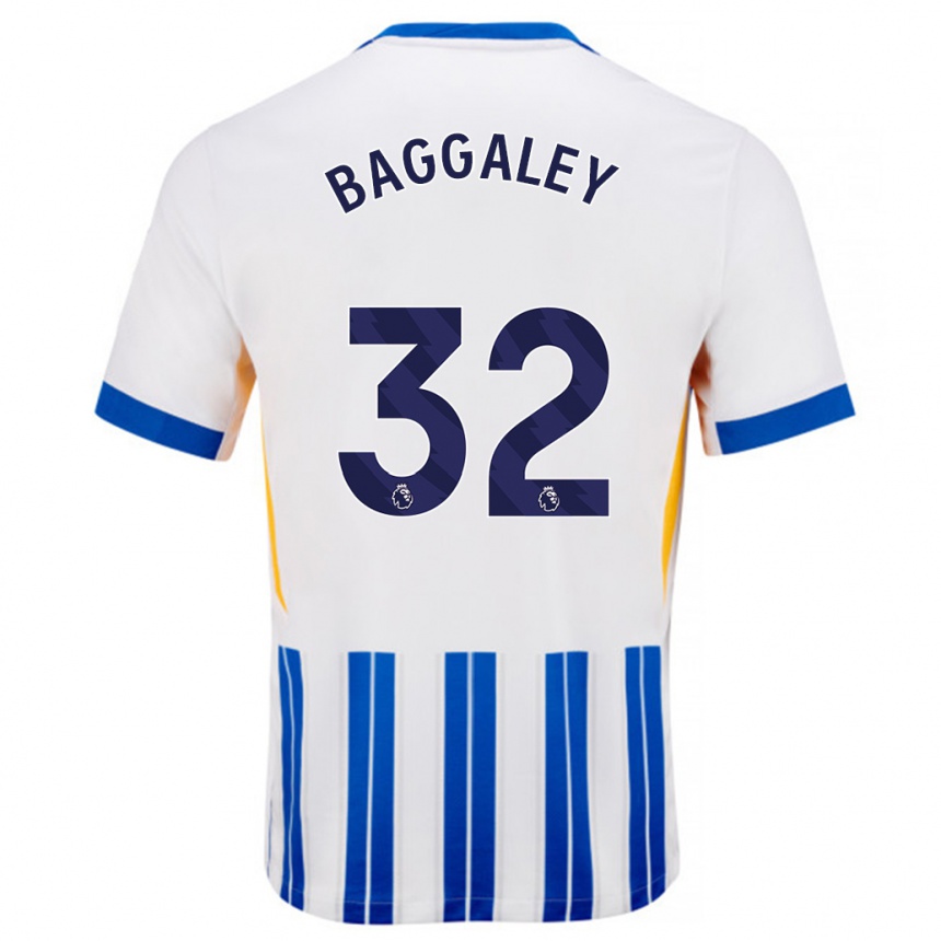 Gyermek Labdarúgás Sophie Baggaley #32 Fehér Kék Csíkos Hazai Jersey 2024/25 Mez Póló Ing