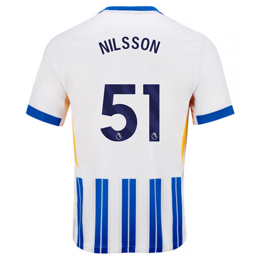 Gyermek Labdarúgás Casper Nilsson #51 Fehér Kék Csíkos Hazai Jersey 2024/25 Mez Póló Ing