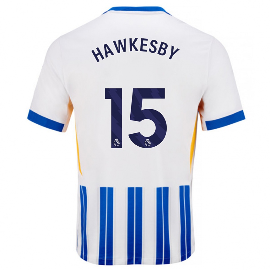 Gyermek Labdarúgás Mackenzie Hawkesby #15 Fehér Kék Csíkos Hazai Jersey 2024/25 Mez Póló Ing