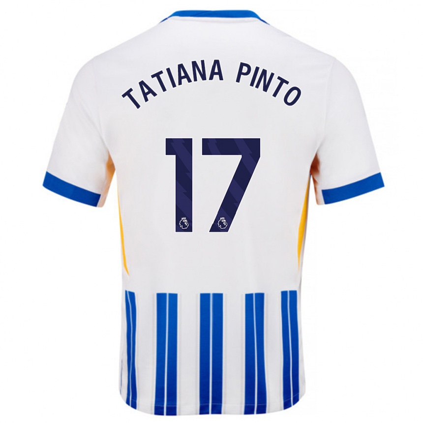 Gyermek Labdarúgás Tatiana Vanessa Ferreira Pinto #17 Fehér Kék Csíkos Hazai Jersey 2024/25 Mez Póló Ing