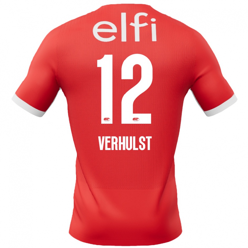 Gyermek Labdarúgás Hobie Verhulst #12 Piros Fehér Hazai Jersey 2024/25 Mez Póló Ing