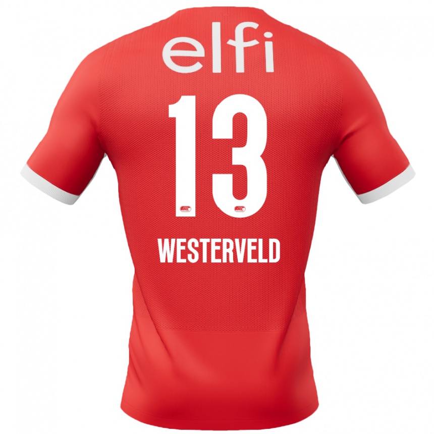 Gyermek Labdarúgás Sem Westerveld #13 Piros Fehér Hazai Jersey 2024/25 Mez Póló Ing