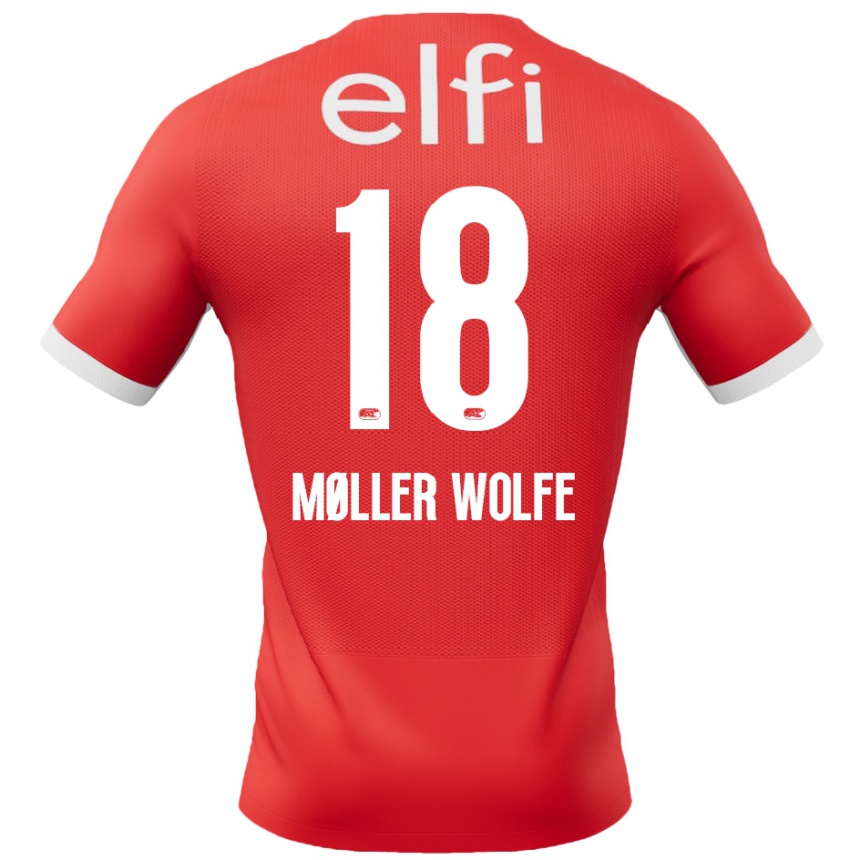 Gyermek Labdarúgás David Møller Wolfe #18 Piros Fehér Hazai Jersey 2024/25 Mez Póló Ing