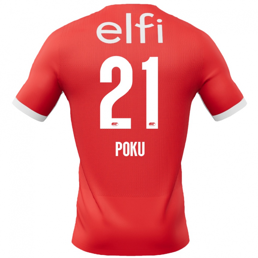 Gyermek Labdarúgás Ernest Poku #21 Piros Fehér Hazai Jersey 2024/25 Mez Póló Ing