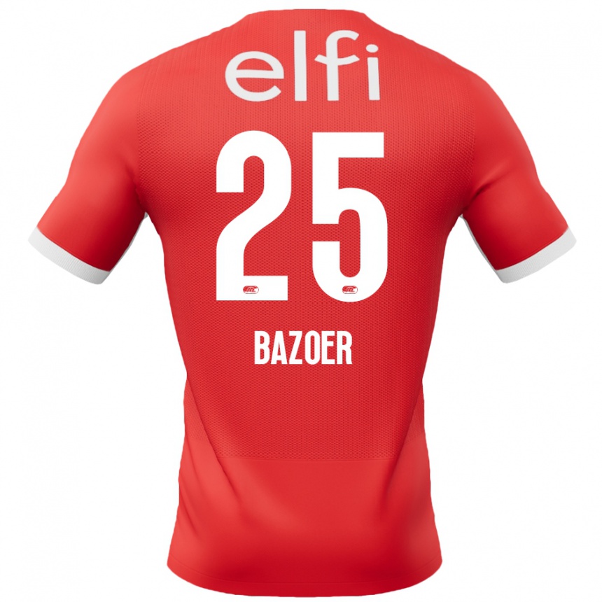 Gyermek Labdarúgás Riechedly Bazoer #25 Piros Fehér Hazai Jersey 2024/25 Mez Póló Ing