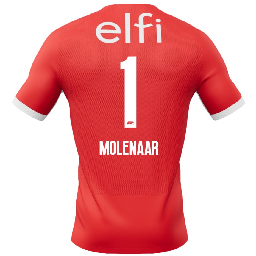 Gyermek Labdarúgás Finn Molenaar #1 Piros Fehér Hazai Jersey 2024/25 Mez Póló Ing