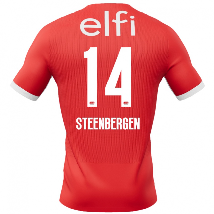 Gyermek Labdarúgás Thom Steenbergen #14 Piros Fehér Hazai Jersey 2024/25 Mez Póló Ing