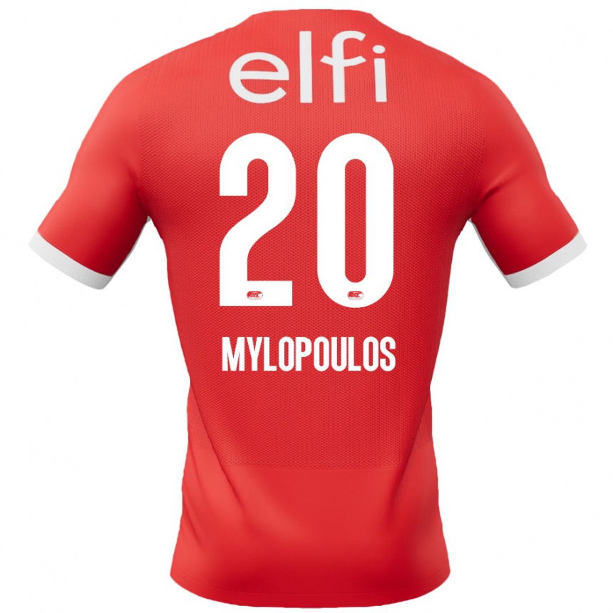 Gyermek Labdarúgás Marios Mylopoulos #20 Piros Fehér Hazai Jersey 2024/25 Mez Póló Ing