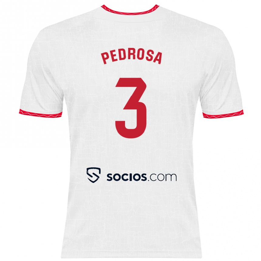 Gyermek Labdarúgás Adrià Pedrosa #3 Fehér Piros Hazai Jersey 2024/25 Mez Póló Ing