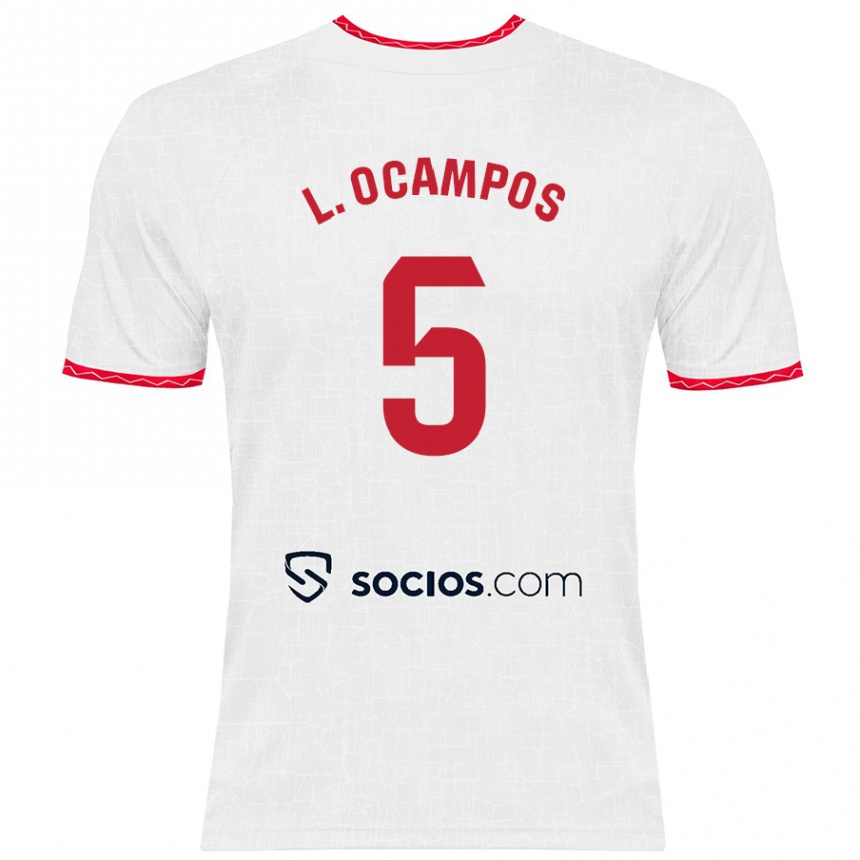 Gyermek Labdarúgás Lucas Ocampos #5 Fehér Piros Hazai Jersey 2024/25 Mez Póló Ing