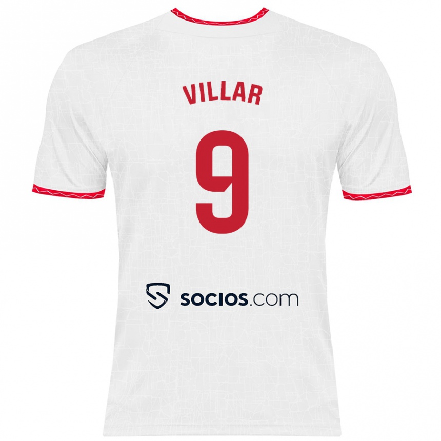 Gyermek Labdarúgás Iker Villar #9 Fehér Piros Hazai Jersey 2024/25 Mez Póló Ing