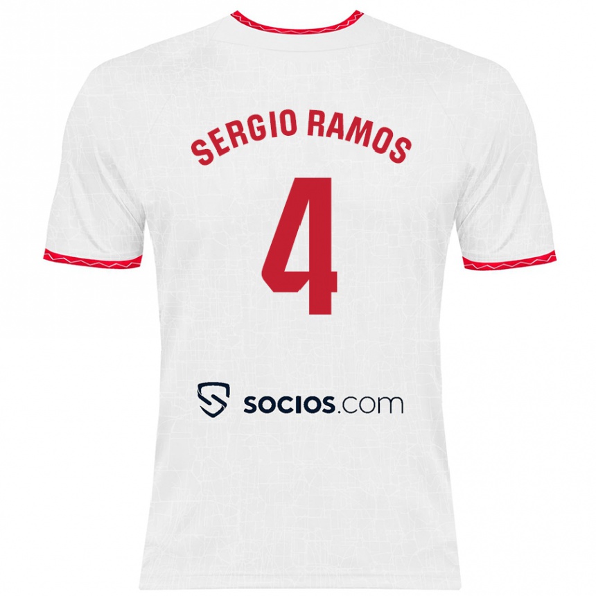 Gyermek Labdarúgás Sergio Ramos #4 Fehér Piros Hazai Jersey 2024/25 Mez Póló Ing