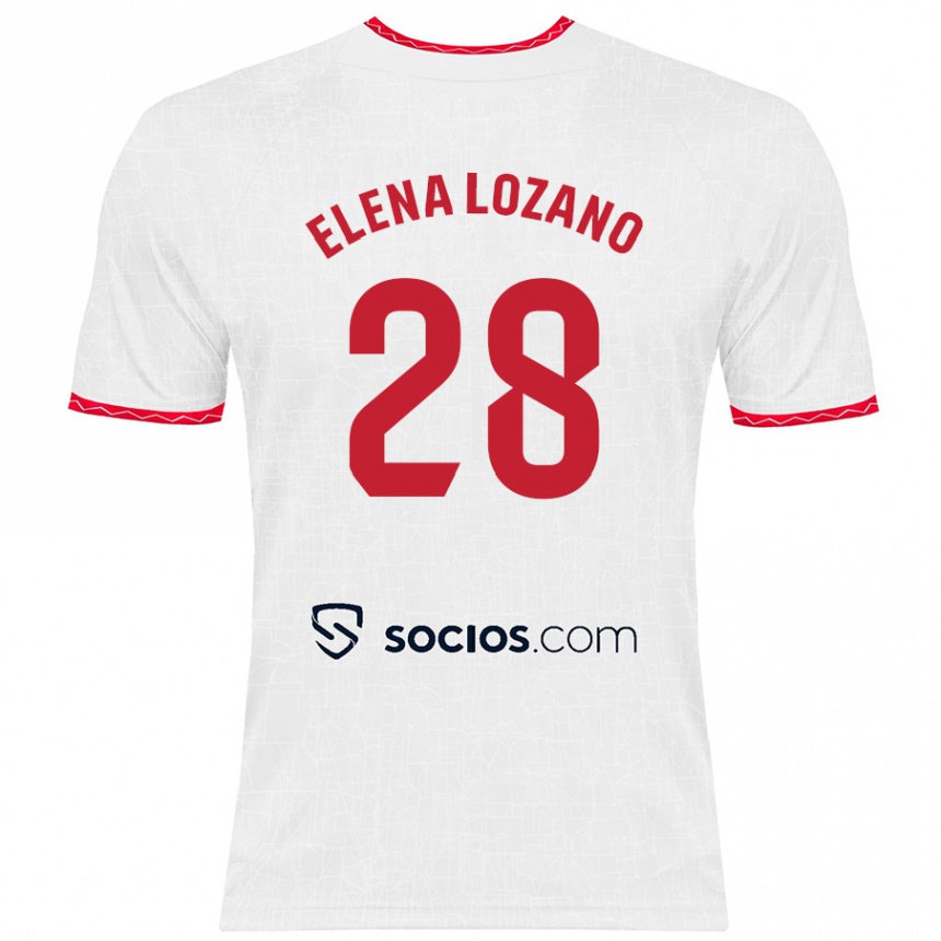 Gyermek Labdarúgás Elena Lozano Gallego #28 Fehér Piros Hazai Jersey 2024/25 Mez Póló Ing