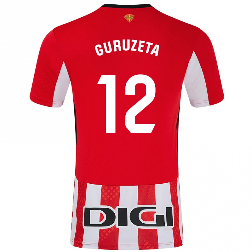 Gyermek Labdarúgás Gorka Guruzeta #12 Piros Fehér Hazai Jersey 2024/25 Mez Póló Ing