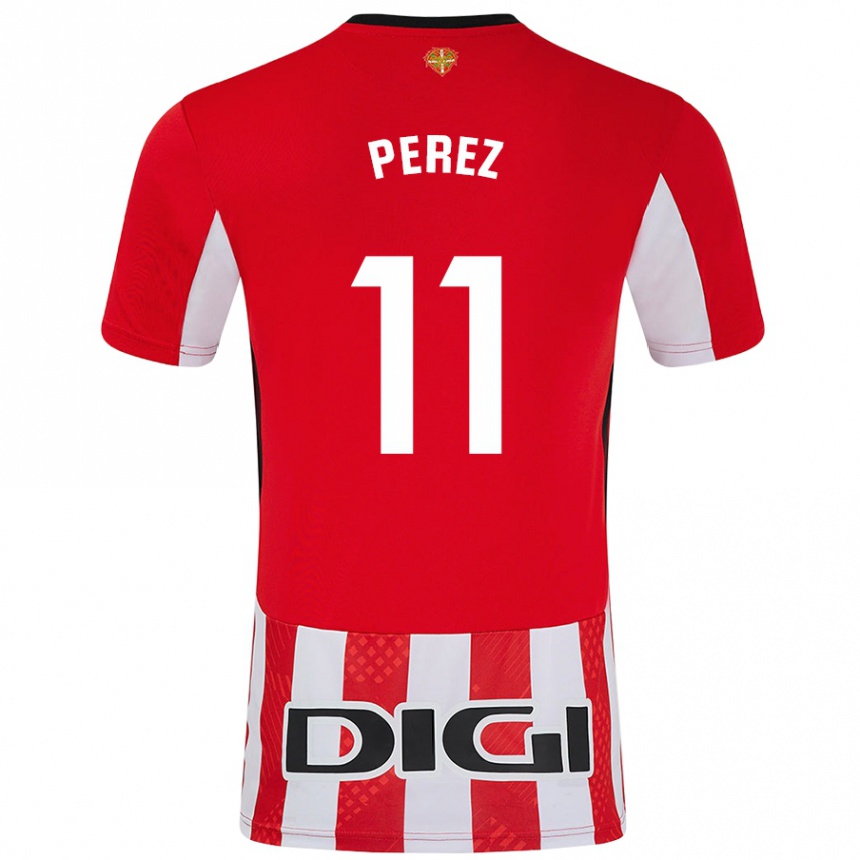 Gyermek Labdarúgás Adrián Pérez #11 Piros Fehér Hazai Jersey 2024/25 Mez Póló Ing