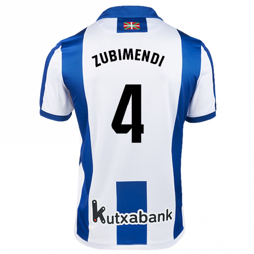 Gyermek Labdarúgás Martín Zubimendi #4 Fehér Kék Hazai Jersey 2024/25 Mez Póló Ing