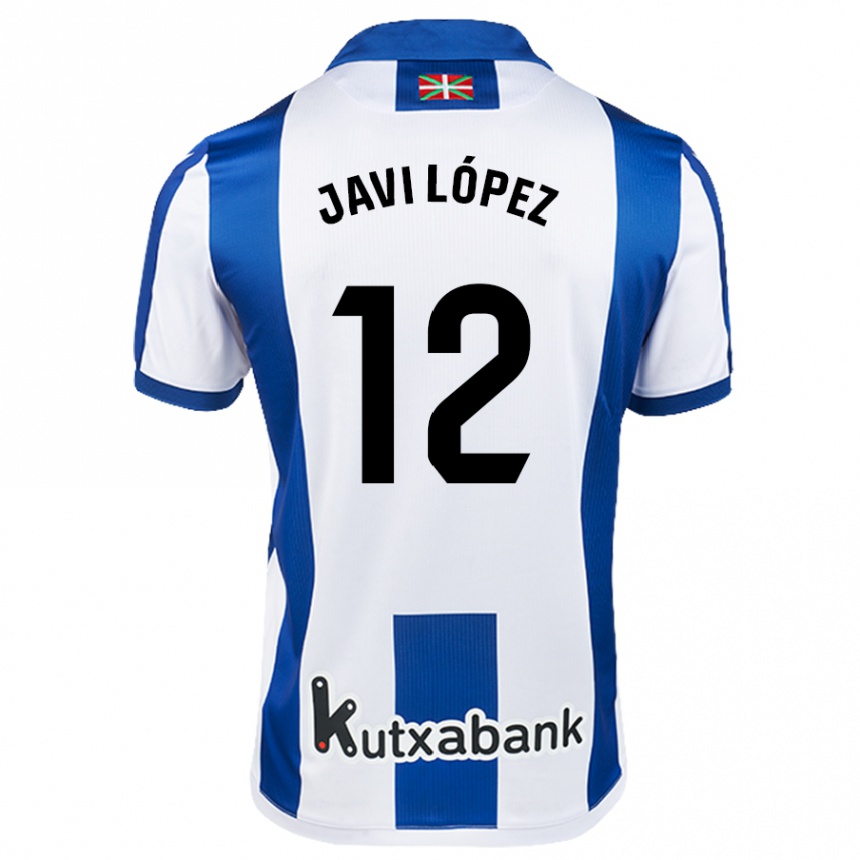 Gyermek Labdarúgás Javi López #12 Fehér Kék Hazai Jersey 2024/25 Mez Póló Ing