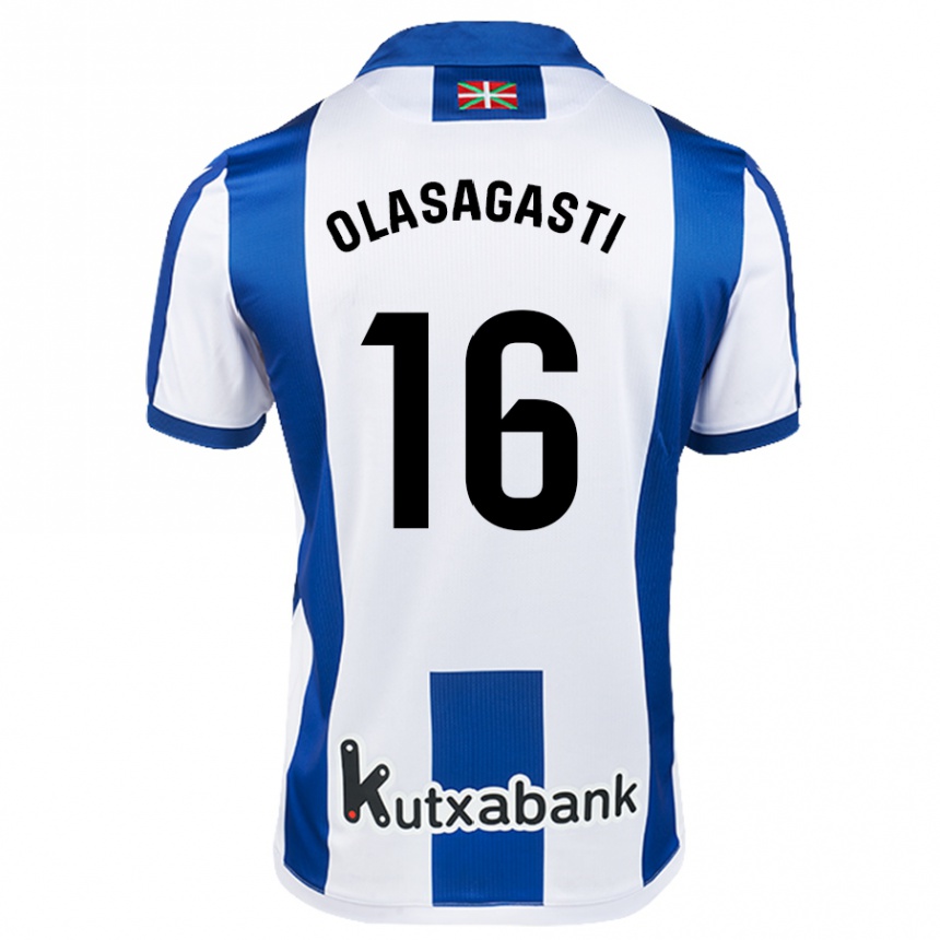 Gyermek Labdarúgás Jon Ander Olasagasti #16 Fehér Kék Hazai Jersey 2024/25 Mez Póló Ing