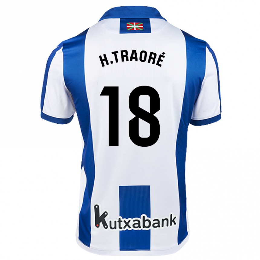 Gyermek Labdarúgás Hamari Traoré #18 Fehér Kék Hazai Jersey 2024/25 Mez Póló Ing