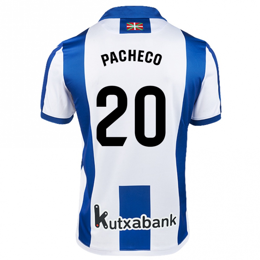 Gyermek Labdarúgás Jon Pacheco #20 Fehér Kék Hazai Jersey 2024/25 Mez Póló Ing