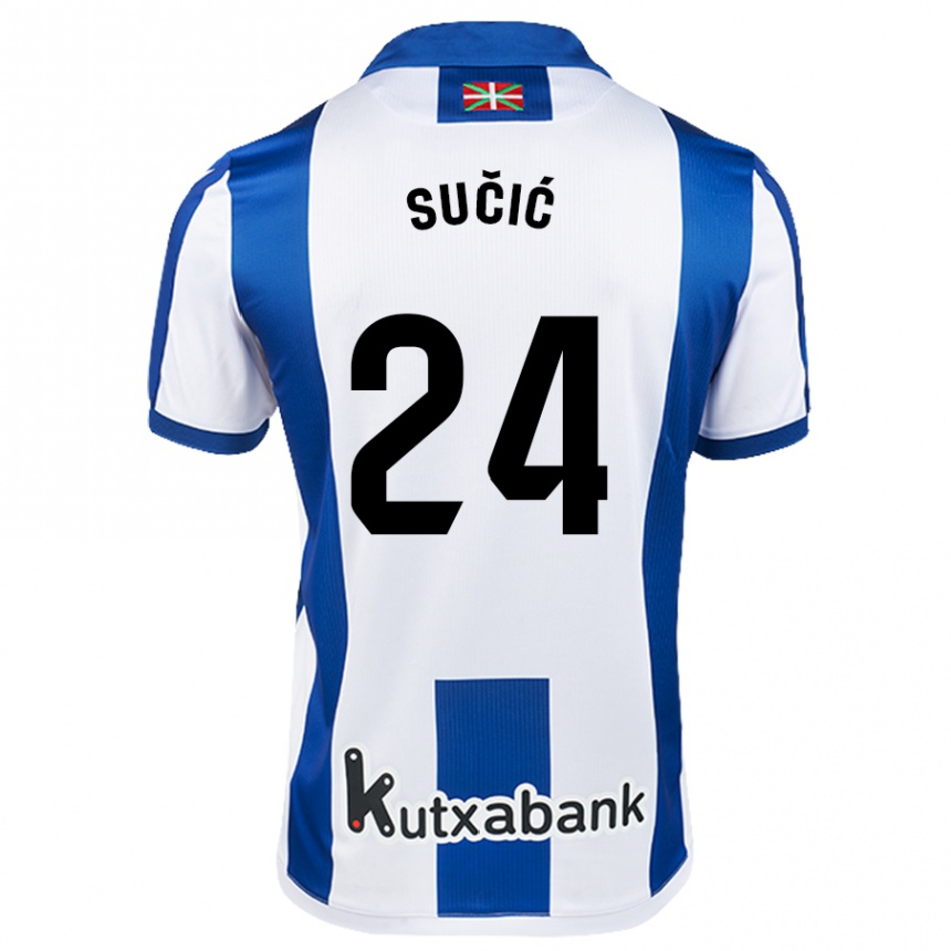 Gyermek Labdarúgás Luka Sucic #24 Fehér Kék Hazai Jersey 2024/25 Mez Póló Ing