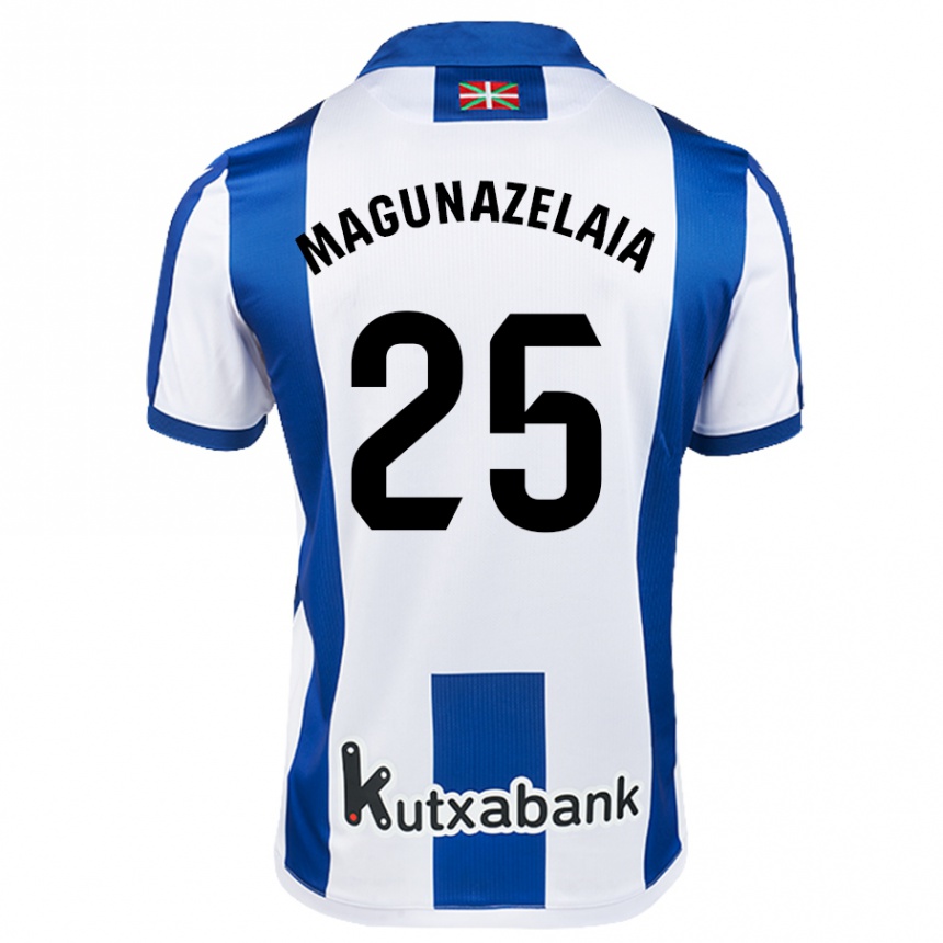 Gyermek Labdarúgás Jon Magunazelaia #25 Fehér Kék Hazai Jersey 2024/25 Mez Póló Ing