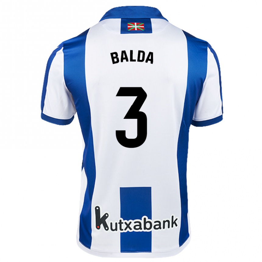 Gyermek Labdarúgás Jon Balda #3 Fehér Kék Hazai Jersey 2024/25 Mez Póló Ing