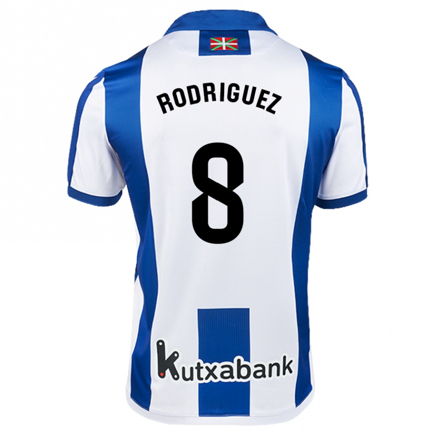 Gyermek Labdarúgás Mikel Rodriguez #8 Fehér Kék Hazai Jersey 2024/25 Mez Póló Ing