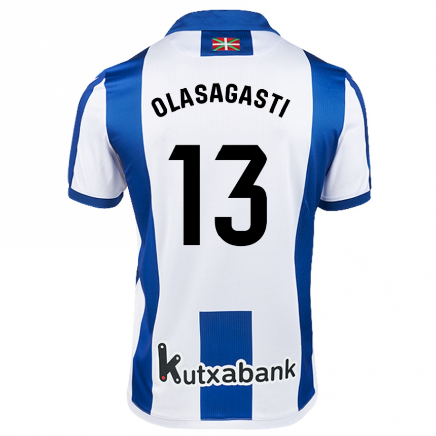 Gyermek Labdarúgás Lander Olasagasti #13 Fehér Kék Hazai Jersey 2024/25 Mez Póló Ing