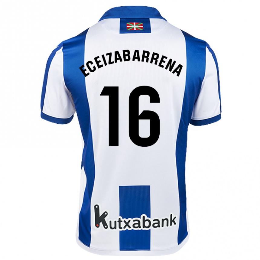 Gyermek Labdarúgás Jon Eceizabarrena #16 Fehér Kék Hazai Jersey 2024/25 Mez Póló Ing