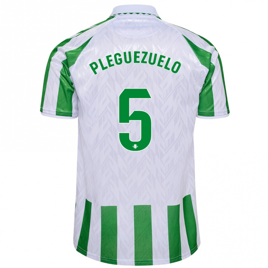 Gyermek Labdarúgás Xavi Pleguezuelo #5 Zöld Fehér Csíkok Hazai Jersey 2024/25 Mez Póló Ing