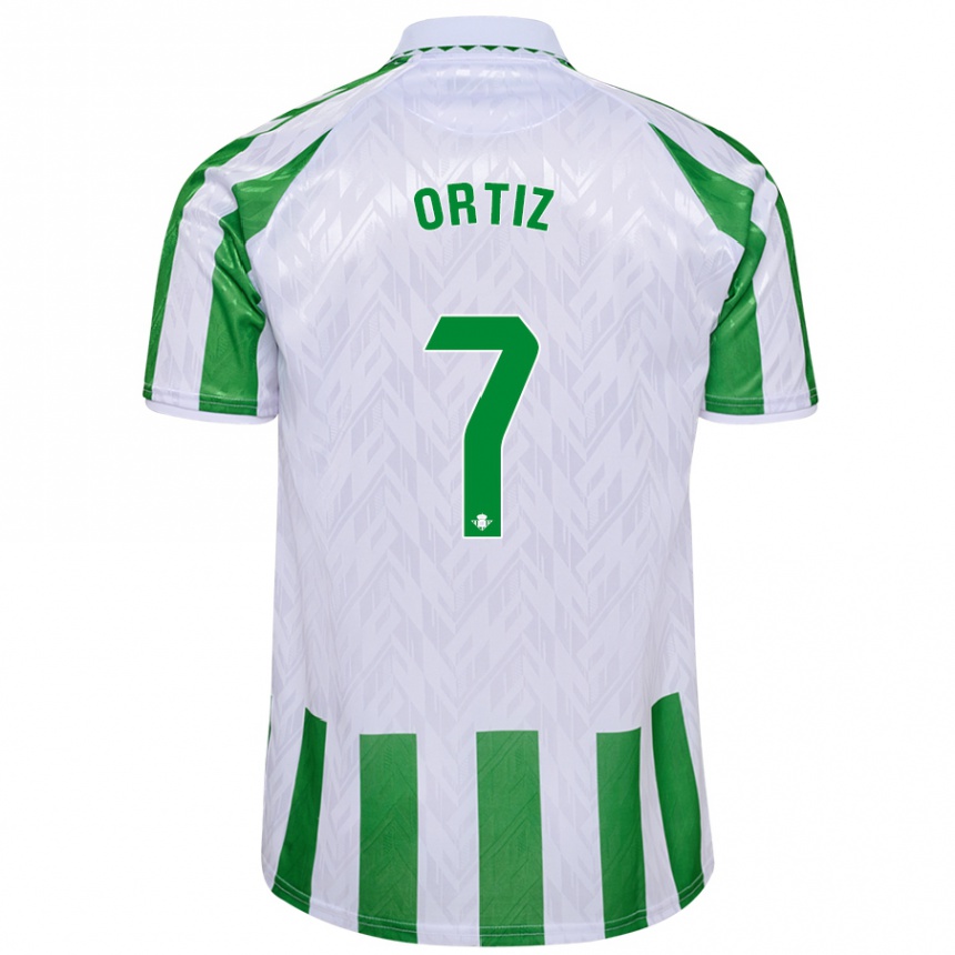 Gyermek Labdarúgás Ángel Ortiz #7 Zöld Fehér Csíkok Hazai Jersey 2024/25 Mez Póló Ing