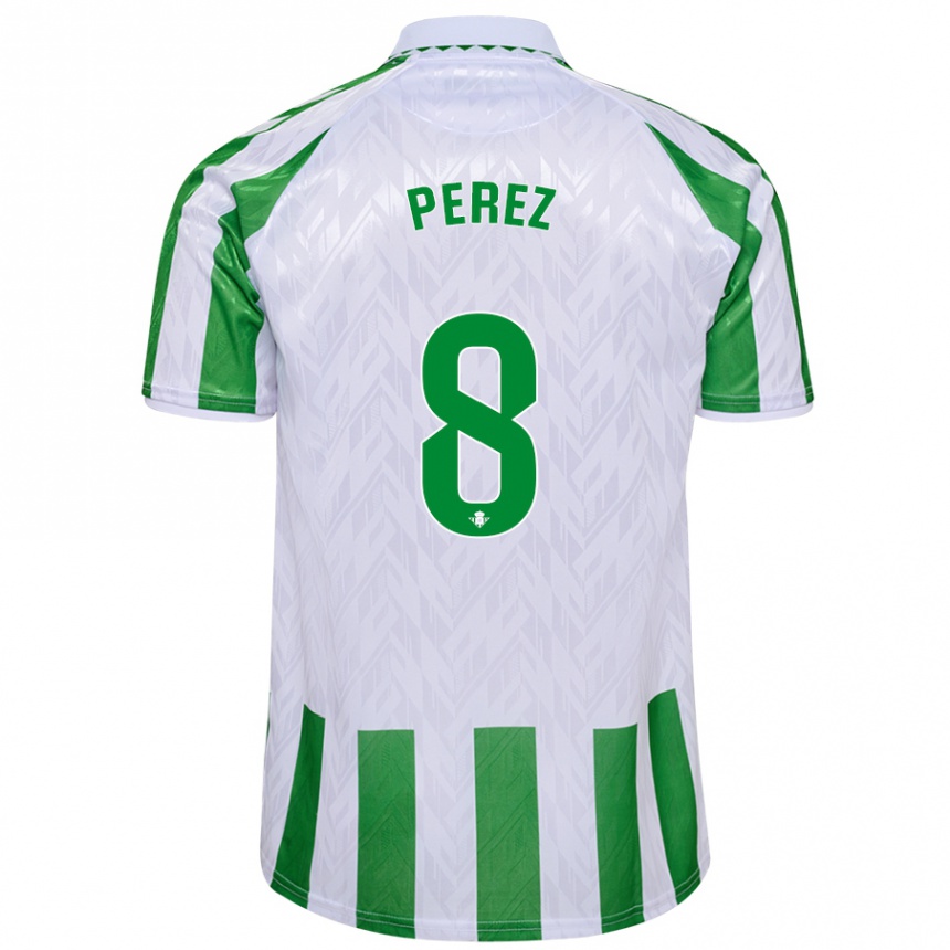 Gyermek Labdarúgás Dani Pérez #8 Zöld Fehér Csíkok Hazai Jersey 2024/25 Mez Póló Ing