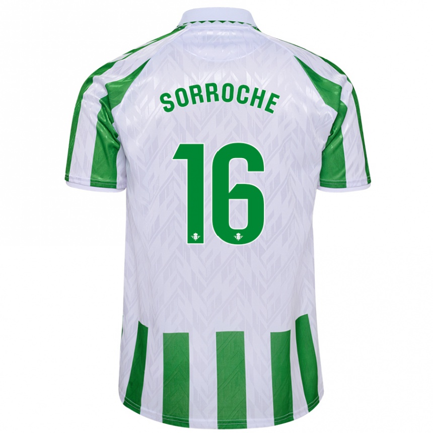 Gyermek Labdarúgás Ginés Sorroche #16 Zöld Fehér Csíkok Hazai Jersey 2024/25 Mez Póló Ing