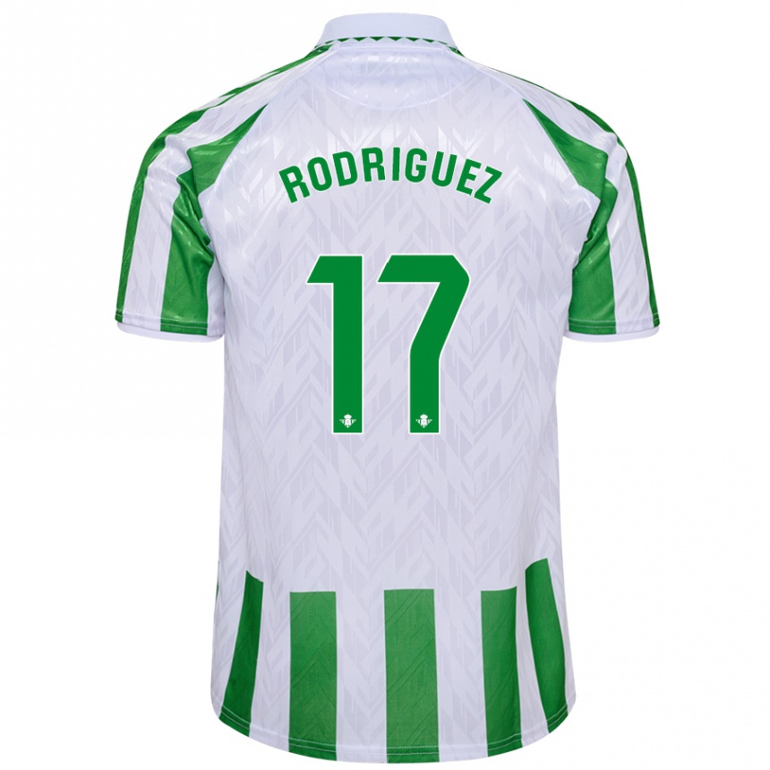 Gyermek Labdarúgás Jesús Rodriguez #17 Zöld Fehér Csíkok Hazai Jersey 2024/25 Mez Póló Ing