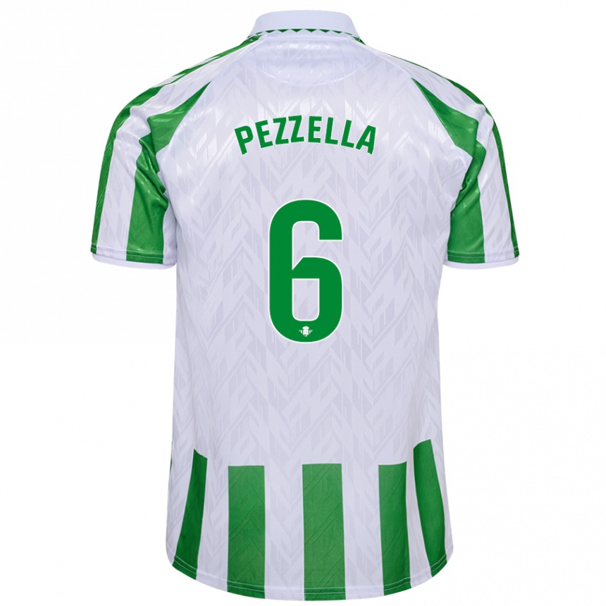 Gyermek Labdarúgás Germán Pezzella #6 Zöld Fehér Csíkok Hazai Jersey 2024/25 Mez Póló Ing