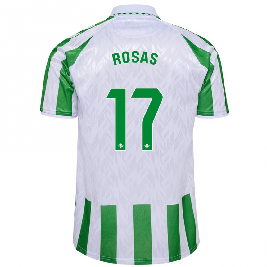 Gyermek Labdarúgás Berto Rosas #17 Zöld Fehér Csíkok Hazai Jersey 2024/25 Mez Póló Ing